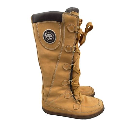 Timberland Lace Up Knee High Boots Shearling Lining Size 9.5